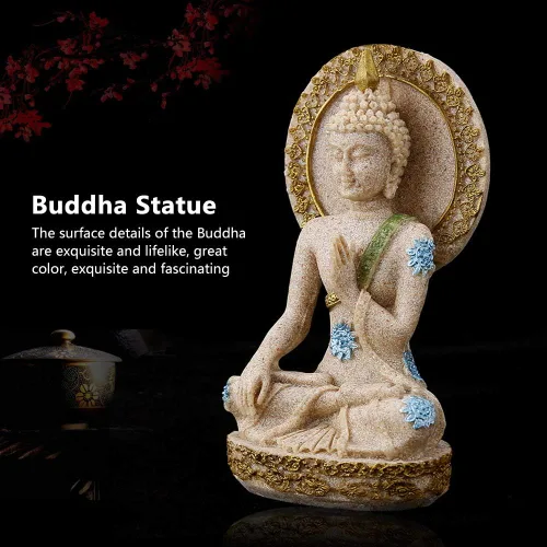 Vista 3 de Eujgoov - Estatua de bodhisattva de piedra arenisca Fengshui, estatua de Buda de piedra arenisca para el hogar, decoración de hotel, adorno