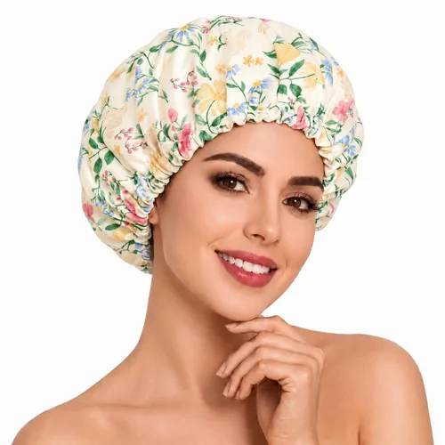 Vista 10 de Aquior Gorro de ducha grande reutilizable impermeable para mujeres, gorro de ducha para cabello largo y grueso, para todas las longitudes de Verde