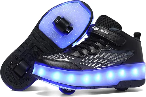 Vista 14 de Wooowyet - Tenis con ruedas y luces LED para niños y niñas, con ruedas, USB recargable, cierre de gancho y bucle