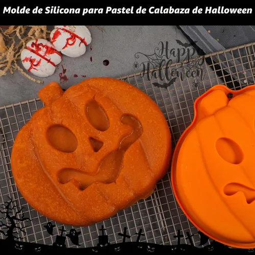 Vista 7 de Webake Molde para Pastel de Calabaza de 8 Pulgadas de Silicona Molde Jack-O-Lantern Molde para Pastel con Forma de Calabaza 3D Grande, Molde