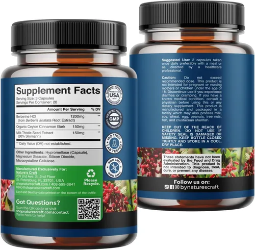Vista 7 de Complejo equilibrado de berberina Plus de 1200 mg, berberina antioxidante con cápsulas de canela de ceilán más extracto de cardo mariano