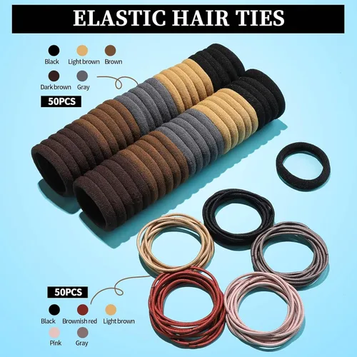 Vista 4 de FANDAMEI Kit de accesorios para el cabello – Lazos elásticos para el cabello, bandas de algodón, bandas de goma, horquillas para el cabello, peine