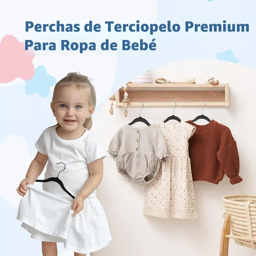 Vista 5 de Smartor Premium 11 Inch Baby Hangers 50 Pack, Kids Velvet Hanger, Non Slip