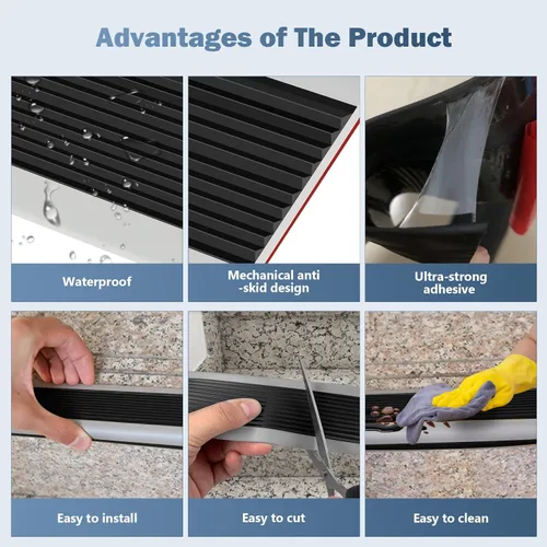 Vista 3 de Borde de goma autoadhesivo para escaleras, protector de borde de escalera de vinilo para exteriores e interiores (4 pies, negro y gris)