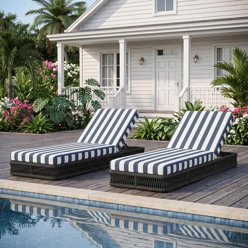Vista 41 de Outdoor Chaise Lounge Chairs Set of 2, Brown Woven Rope Pool Lounge Chairs marrón/beige
