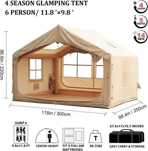 Vista 7 de SENLEETO Tiendas de campaña inflables para acampar de 6 a 8 personas, tienda de campaña inflable de lujo con puerto de CA, casa de tienda inflable