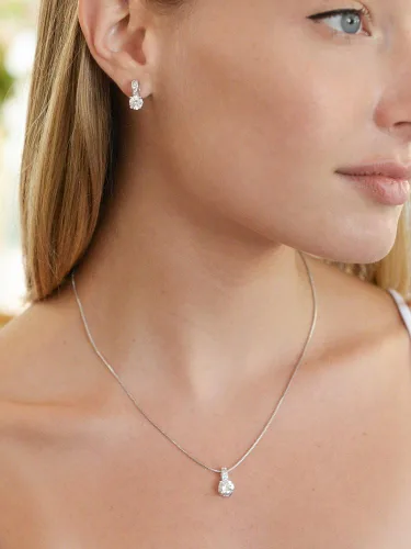 Vista 3 de Mariell Delicado juego de collar y aretes de circonita cúbica de corte redondo para novias, damas de honor o uso diario, Metal Gema, Circonita cúbica