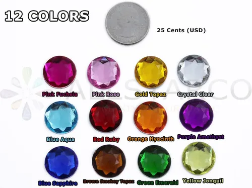 Vista 3 de Joyas de diamantes de imitación acrílicos redondos con parte trasera plana de 0.709 in, adornos de gemas de plástico para cosplay, disfraces