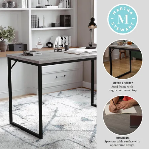 Vista 4 de Martha Stewart Noah Home Office Parsons Escritorio en grano de madera gris con marco de metal de bronce aceitado