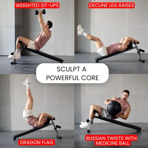 Vista 6 de Finer Form Gym-Quality Adjustable Sit Up Ab Bench & Decline Weight Bench for Home Gym Strength Training.