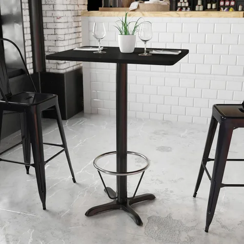 Vista 2 de Flash Muebles 24" x 30" mesa rectangular parte superior con 22" x 22" Bar Altura Base de mesa y pie anillo, Hierro fundido, Negro
