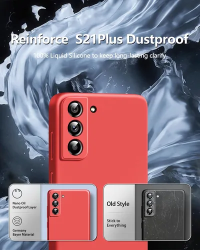 Vista 4 de Dssairo Funda 3 en 1 para Samsung Galaxy S21 Plus, con protección completa de la cámara, silicona líquida delgada a prueba de golpes funda Rojo