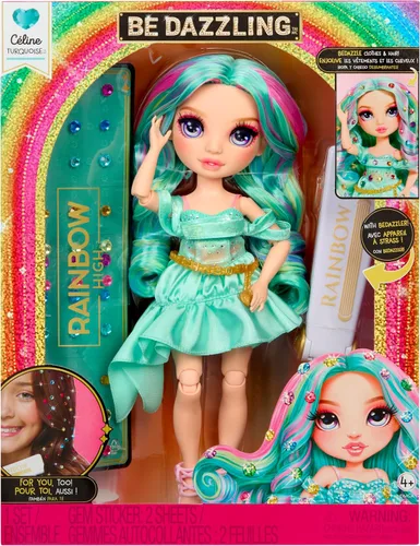 Vista 12 de Rainbow High Be Dazzling Fashion Dolls - Celine Turquesa (Azul Verde) con herramienta Bedazzler y gemas brillantes
