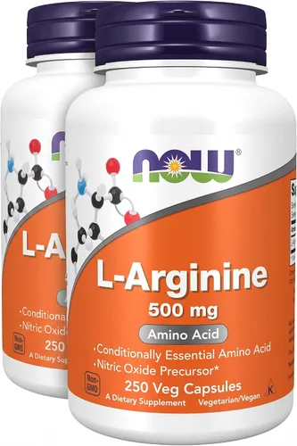Vista 10 de NOW Suplementos, L-Arginina 500 mg, Precursor de Óxido Nítrico*, Aminoácido, 100 Cápsulas Vegetales