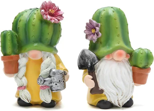 Vista 8 de Hodao Figuras de Gnomo de Vaquero y Vaquera - Gnomos de Resina Occidental Pintados a Mano con Sombreros de Vaquero, Insignia del Sheriff y Bandana