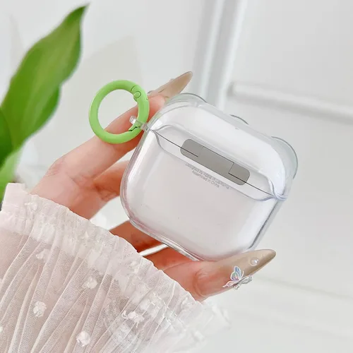Vista 5 de Linda funda transparente para AirPods de 3ª generación, color verde, diseño de lazo femenino, TPU suave, a prueba de golpes, Kawaii Airpods