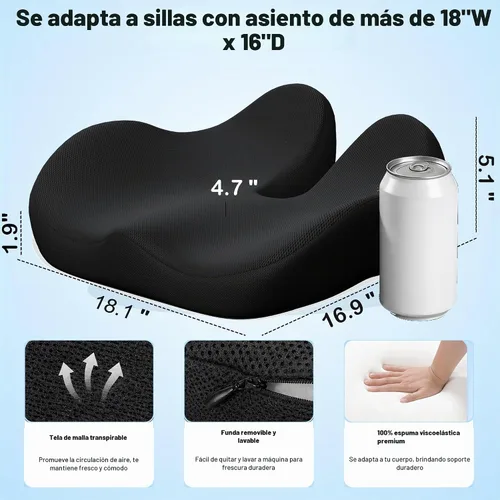 Vista 2 de CXC Cojines de asiento para sillas de oficina, espuma viscoelástica Negro