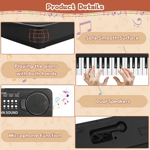 Vista 7 de Teclado de Piano de 37 Teclas Mejorado para Niños, Juguetes Musicales para Niñas de 3, 4, 5, 6 Años, Teclados y Pianos para Principiantes