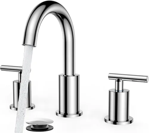 Vista 24 de FORIOUS Grifo de lavabo de baño de oro cepillado de 4 pulgadas, 2 agujeros
