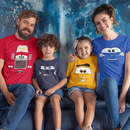Vista 2 de Camisetas familiares personalizadas a juego con contorno de cara de auto, camisetas de cumpleaños personalizadas para automóvil, Sally - TheKing