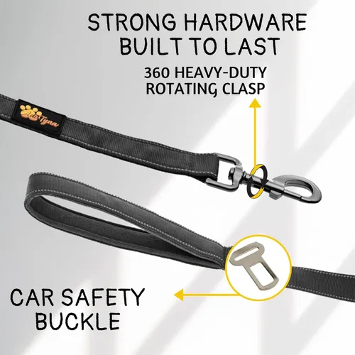 Vista 4 de ADITYNA - Correa elástica táctica para perro, 6-7.5 pies, perros medianos, grandes y XL Shock-absorbing bungee leash with 2 padded handles, metal