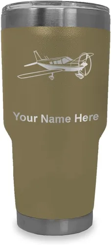 Vista 10 de LaserGram Vaso aislado al vacío de 20 onzas, avión de ala baja, grabado personalizado incluido (negro) Engraved Gift for Pilots, Vacuum Insulated