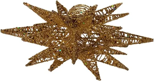 Vista 6 de Kurt Adler Estrella 3D de Alambre con Purpurina Dorada Sin Luz para Copa del Árbol, 16.5 pulgadas de largo, Tono Dorado, Metal, Decoración Navideña