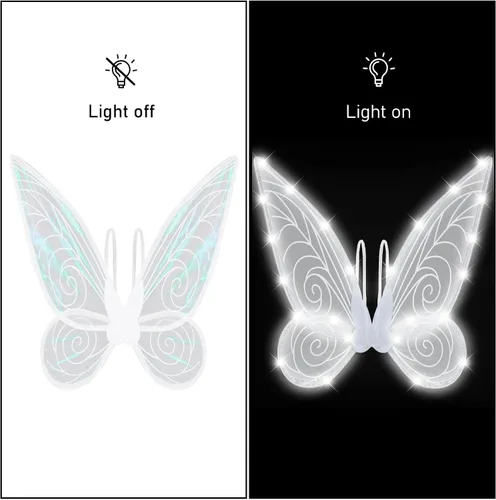 Vista 2 de U-Goforst Alas de disfraz de hadas iluminadas para mujeres y niñas adultas, alas de mariposa LED, varita para Halloween, cosplay