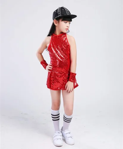 Vista 7 de LOLANTA Vestido de baile de lentejuelas para niñas de 4 a 12 años, traje de baile de hip hop, sin mangas y pantalones cortos