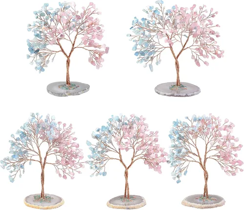 Vista 4 de Nupuyai Árbol de dinero hecho a mano de buena suerte con base de ágata en rodajas de ágata, piedra de cristal de energía curativa, árbol bonsái