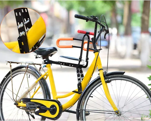 Vista 8 de Together-life Asientos de bicicleta para niños montados en la parte delantera, portabicicletas plegables con barandilla y pedal para bicicletas