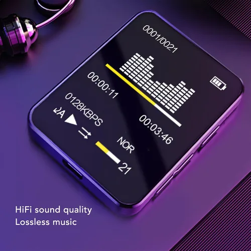 Vista 4 de Reproductor de MP3 con Bluetooth5.0, reproductor de música portátil de 1.8 pulgadas con clip trasero, altavoz integrado, radio FM, grabadora de voz