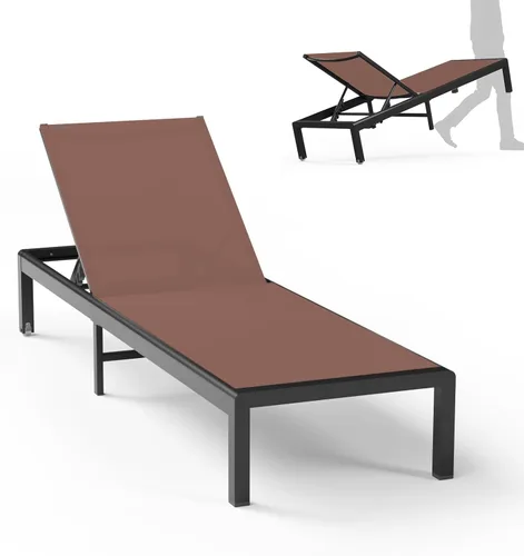 Vista 7 de Tumbona de aluminio para patio al aire libre con ruedas, color Caqui