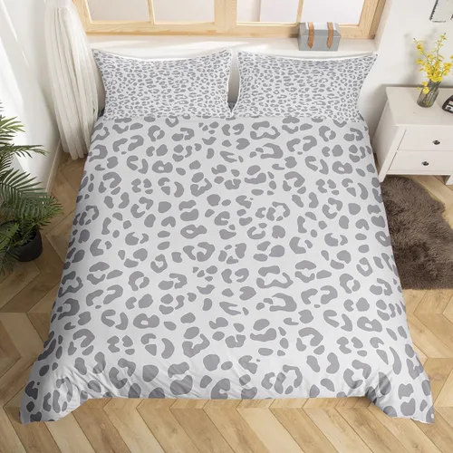 Vista 8 de Feelyou Juego de ropa de cama con estampado de leopardo para niñas, niños y mujeres, funda de edredón de piel de leopardo arcoíris neón, funda