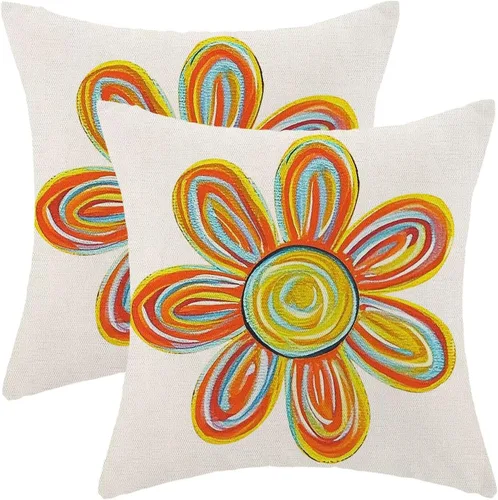 Vista 9 de AEIOAE Summer Sunshine - Juego de 2 fundas de almohada de 16 x 16 pulgadas, diseño de rayas amarillas, diseño bohemio, arco iris, sol