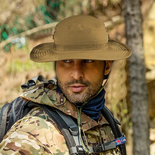 Vista 6 de Sombrero de camuflaje Boonie para hombres y mujeres, sombreros tácticos militares de ala ancha, UPF50+ sombreros de sol de la selva para pesca