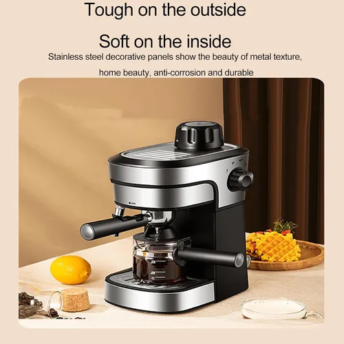 Vista 3 de Máquinas de capuchino para el hogar, máquina de café expreso, cafetera retro, con función de espuma de leche, bomba de presión de 5 bares, con área