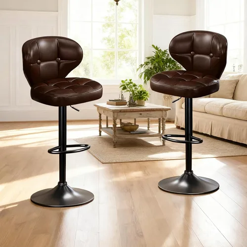 Vista 15 de Juego de 2 taburetes de bar, taburetes de bar giratorios ajustables con respaldo, sillas de bar de altura de mostrador con reposapiés, asiento Negro