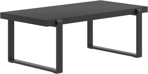 Vista 9 de FOLUBAN Mesa de café negra, mesa central moderna de madera y metal industrial, mesa rectangular de cóctel y té para sala de estar, 47 pulgadas