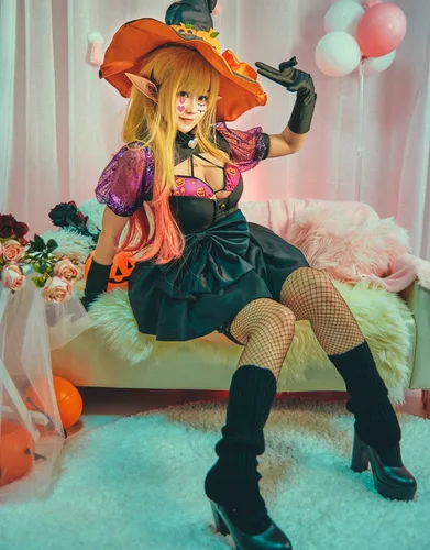 Vista 3 de miccostumes Conjunto de vestido de anime de Halloween para mujer, disfraz de cosplay con sombrero y collar