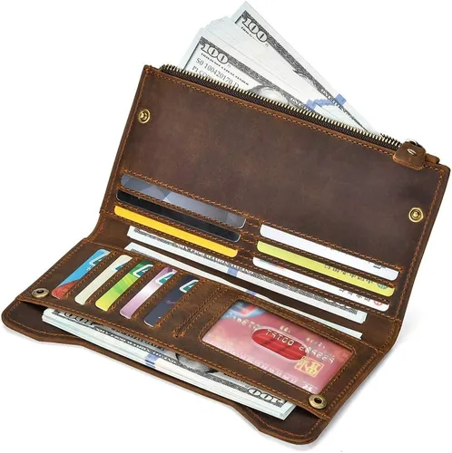 Vista 2 de HEPIDEM - Funda de piel auténtica para hombre con bolsillo con cremallera color marrón
