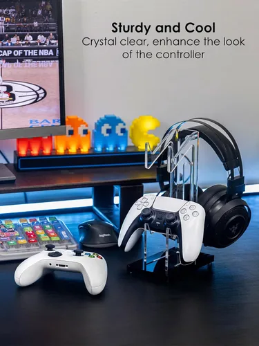Vista 2 de OAPRIRE Headset and Controller Stand, Space-Saving 2 Tier Game Controller Holder, Acrylic Controller and Headset Stand for Desktop, Universal Design