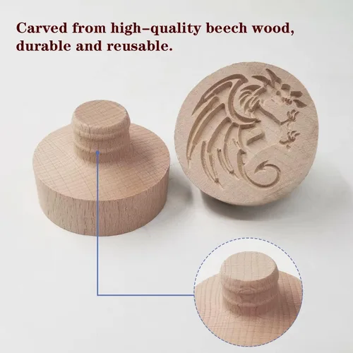 Vista 2 de Molde de madera para galletas, sello de galletas de madera, molde de prensa para galletas, molde de galletas 3D, molde de madera para hornear, Dragón