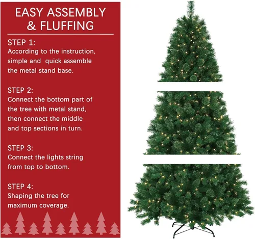 Vista 6 de Jeco Inc. 7.5 Feet. Pre-Lit Artificial Christmas Tree with Metal Base
