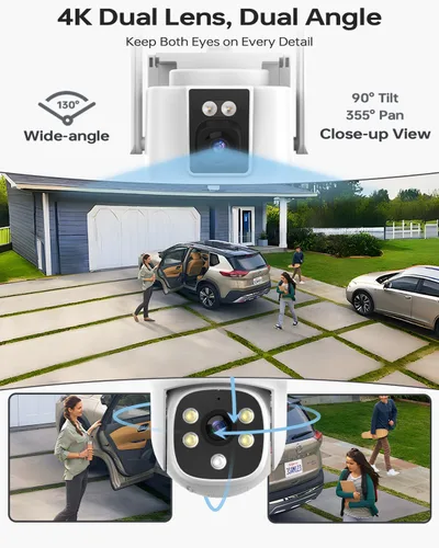 Vista 2 de Sistema de cámara de seguridad inalámbrica para exteriores: 4 piezas de 6 MP con lente dual y pantalla dual PTZ para exteriores con seguimiento