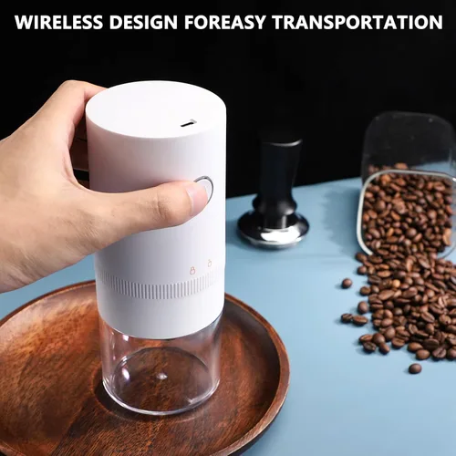 Vista 7 de Molinillo de café eléctrico con rebabas cónicas de acero inoxidable, portátil, molinillo de café compacto con ajustes ajustables precisos (blanco)