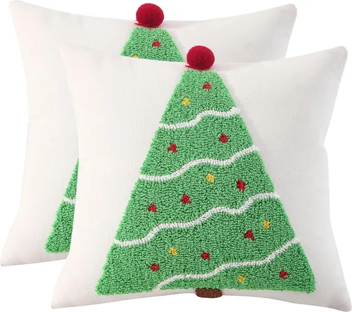 Vista 10 de Juego de 2 fundas de almohada acolchadas de Navidad de 20 x 20 pulgadas, árbol de Navidad rojo con copo de nieve, funda de almohada para fiesta