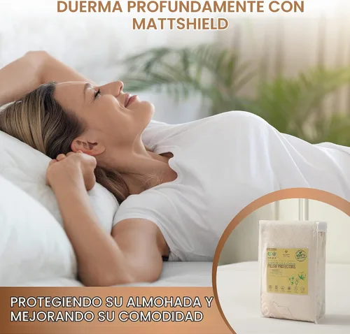 Vista 8 de Paquete de 2 protectores de almohada de algodón orgánico de lujo, estándar, certificado orgánico, impermeable, con cremallera, tela de punto suave