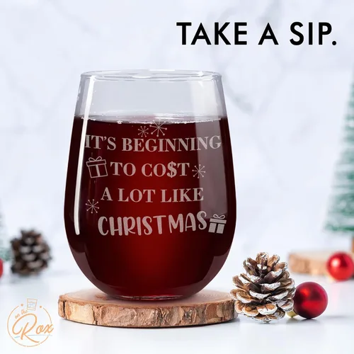 Vista 5 de Copas de vino de Navidad – Vaso de supervivencia navideño, está empezando a costar mucho como copas de vino sin tallo de Navidad, juego de 2 copas