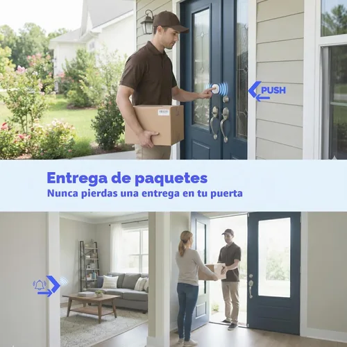 Vista 5 de Kit de timbre inalámbrico, 1 botón redondo autoalimentado y 1 receptor de timbre enchufable, no requiere batería, sin Wi-Fi, 38 campanas, 4 niveles